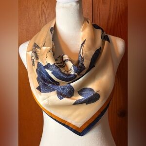 NWOT Womens Polyester Bohemian Handkerchief Scarf Blue and Cream Orange Trim